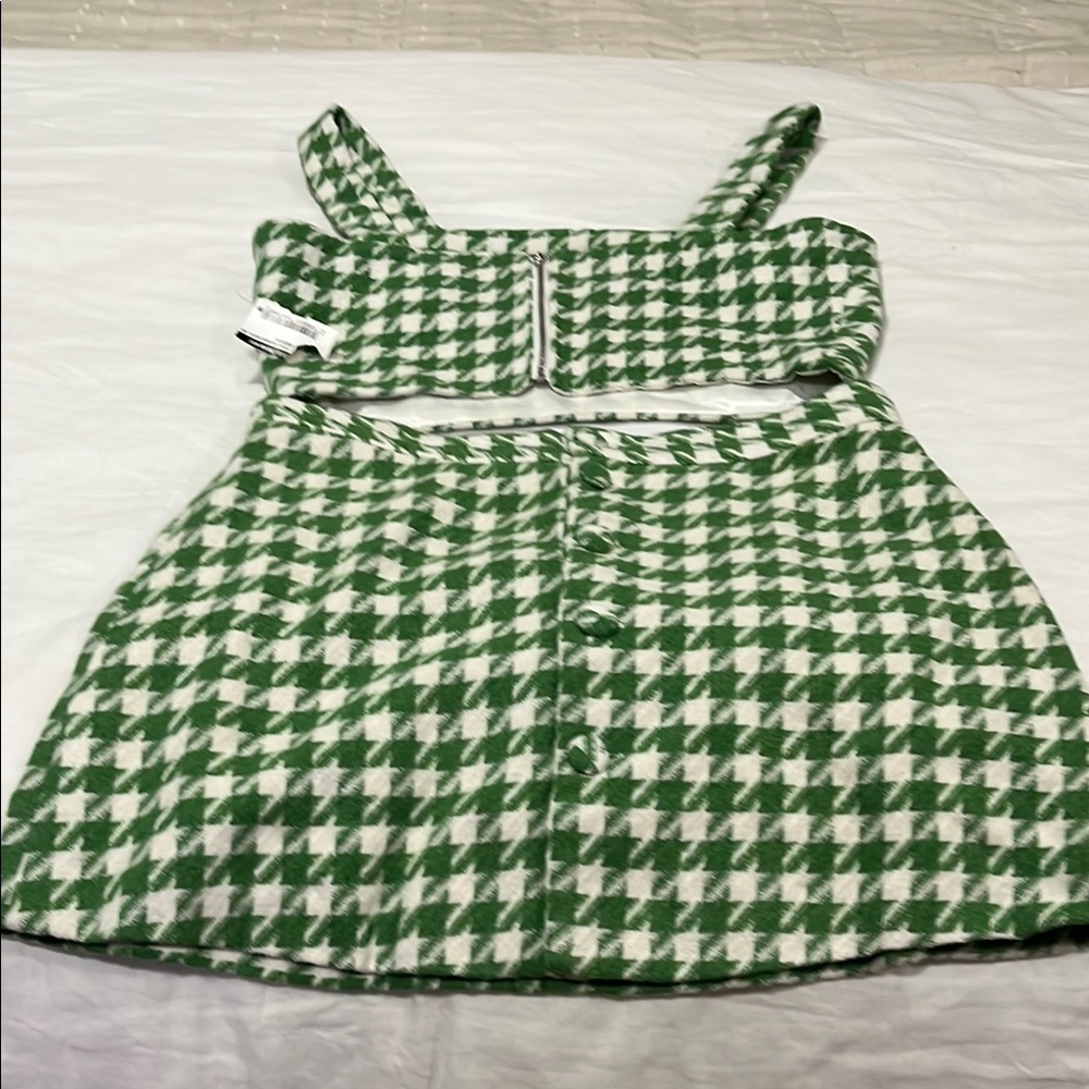 Green and White Houndstooth Women's Set